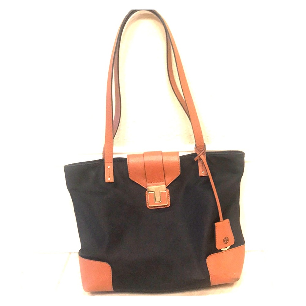 Tory Burch leather and waxed canvas tote